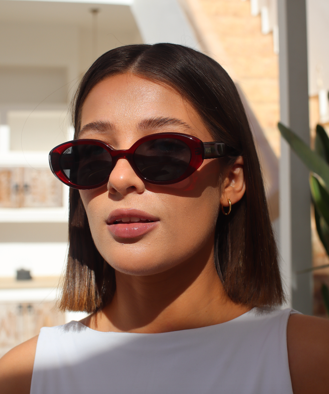 Azrou - Burgundy Grey Round Sunglasses