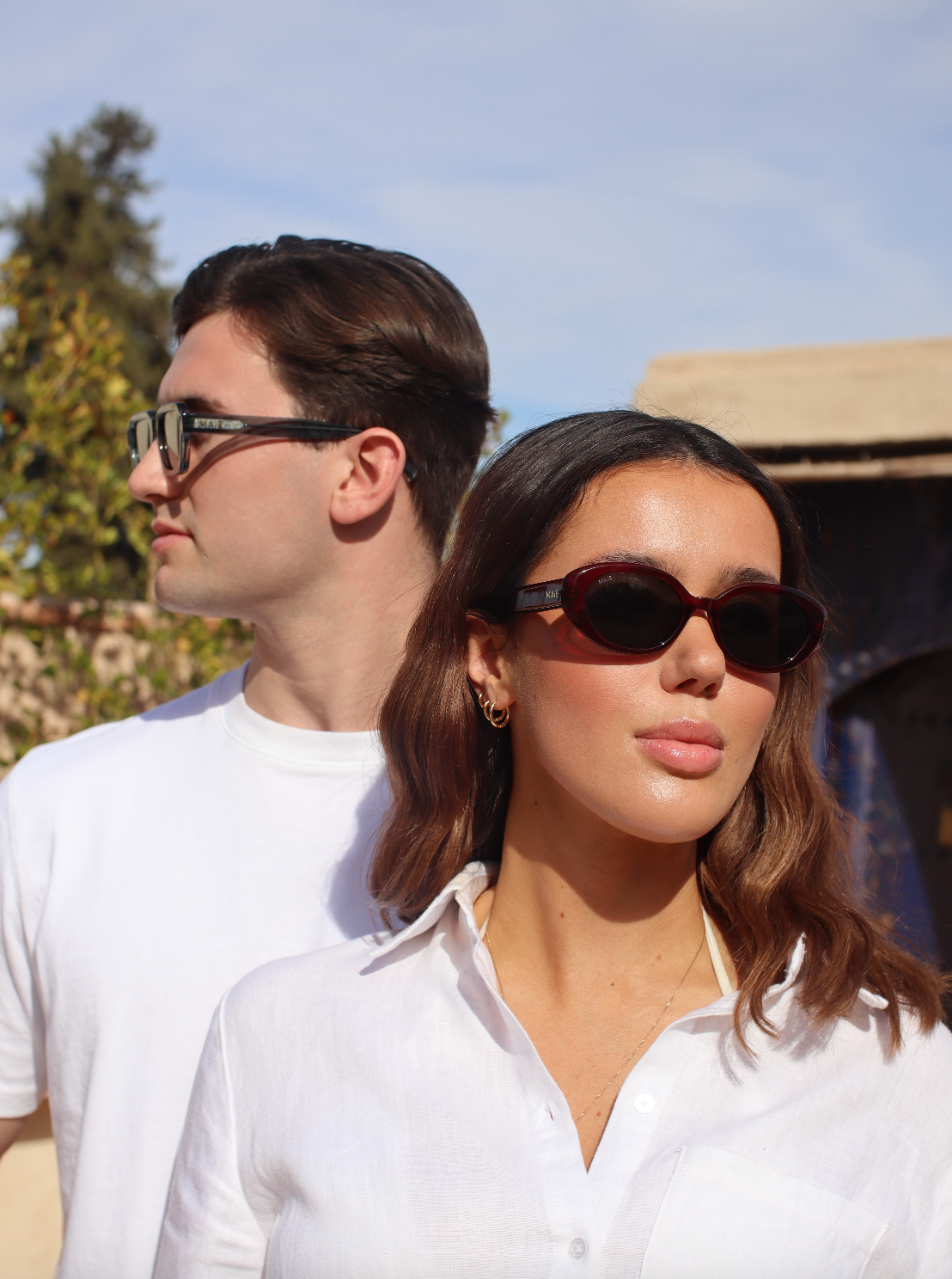 Azrou - Burgundy Grey Round Sunglasses