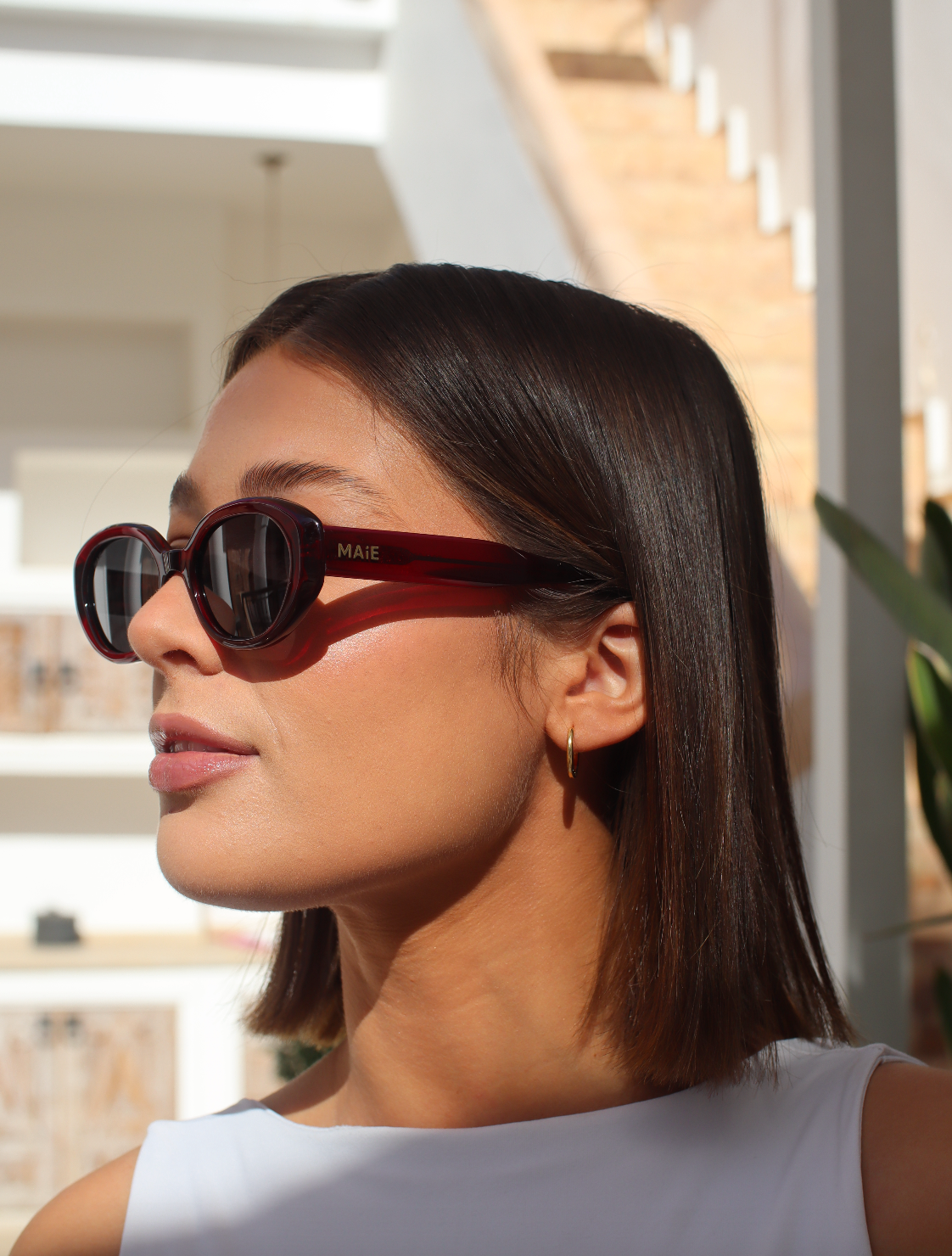 Azrou - Burgundy Grey Round Sunglasses